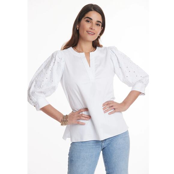 Tyler Boe Tops - Tyler Boe Jenny Embroidered Puff Sleeve‎ Top